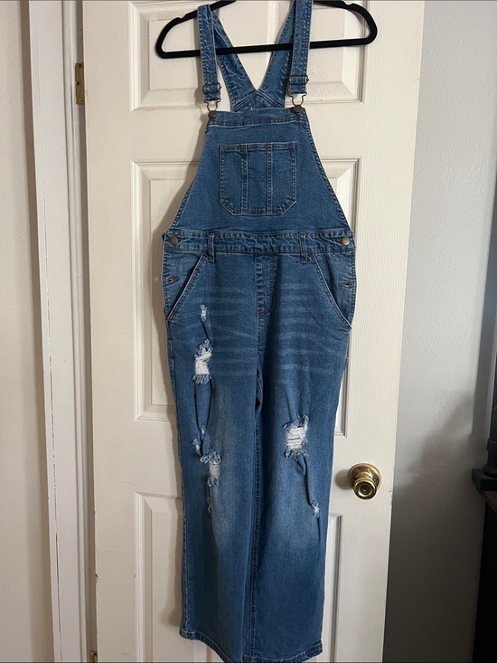 Denim - Classic Blue Denim Overalls Jeans - Women's Distressed Bib